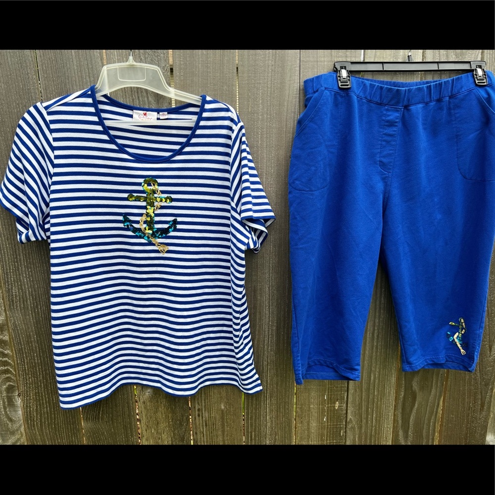 Quacker Factory 2x Sequined Nautical Summer T-Shi… - image 1